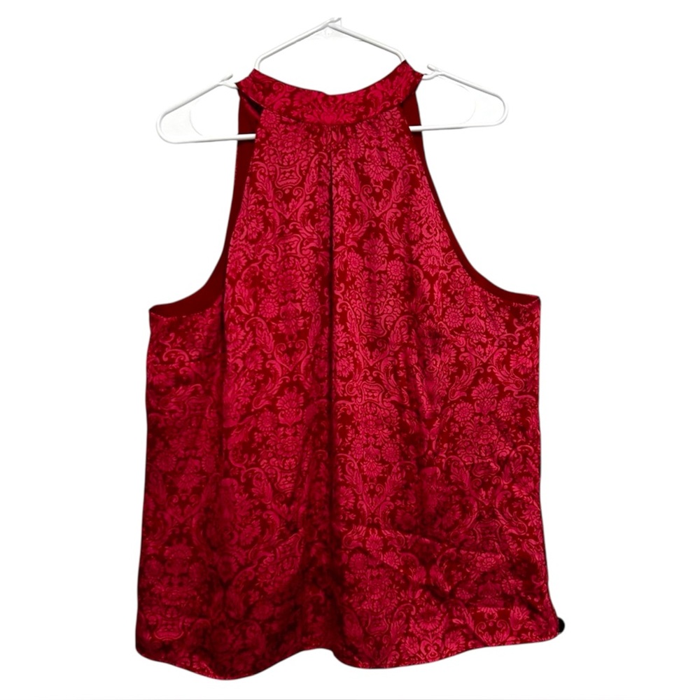 Talbots Red Pink Floral Jacquard Tie Neck Tank Top Women’s Size 16